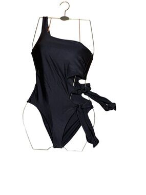 Hurley Black One-Shoulder Cutout One-Piece Swimsuit with Side Ties